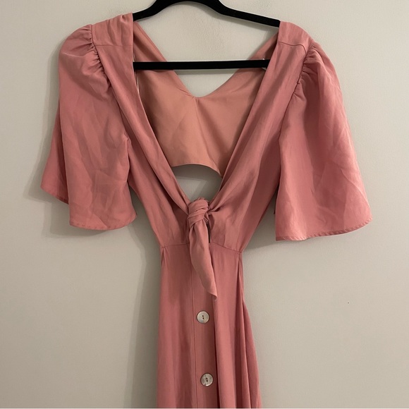 NWT Zara Tie Front Cut-Out Pink Open Back Midi Dress 2298/171/620 - Picture 4 of 9